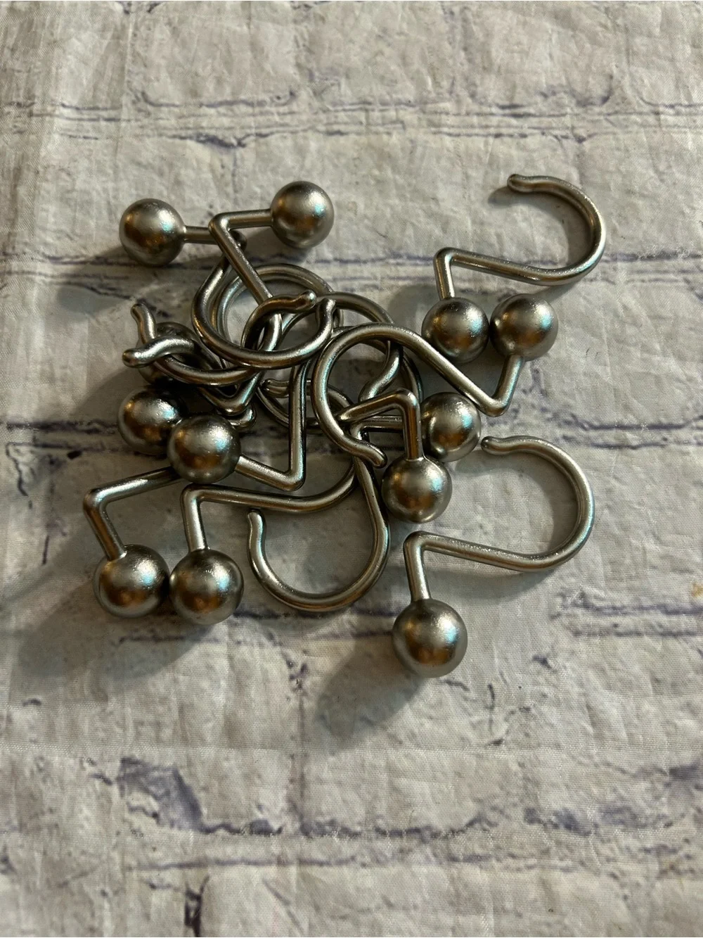 SILVER TONE BALLS ON MATCHING SHOWER CURTAIN HOOKS MATTE FINISH (12)